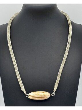 Artisan-Made Viking Knit Necklace .999 Fine and .925 Sterling Silver Olive Shell
